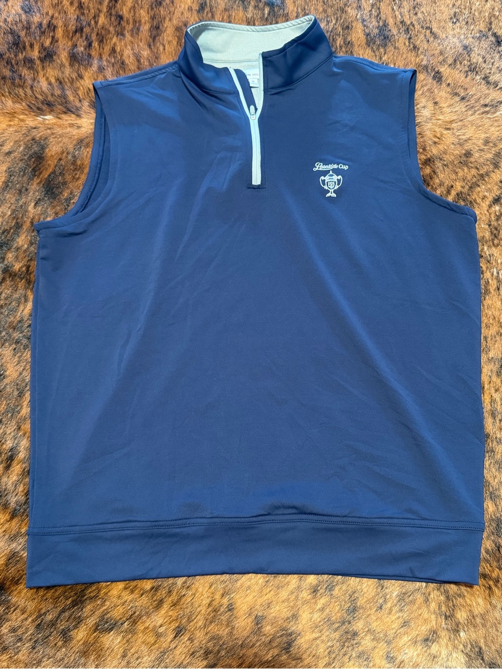 Peter Millar Performance 1/4 Zip Vest Mens Sz M  Blue Stretch Lakeside Cup